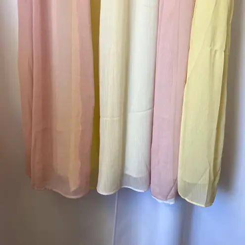 Pastel Pink White Yellow Long Chiffon Maxi Summer Sun Dress Size Medium