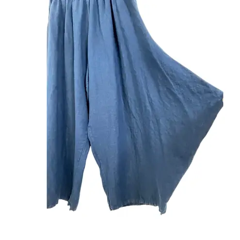 Bryn Walker Blue Linen Pullon Wide Leg Cropped Pants Pockets Size 3X