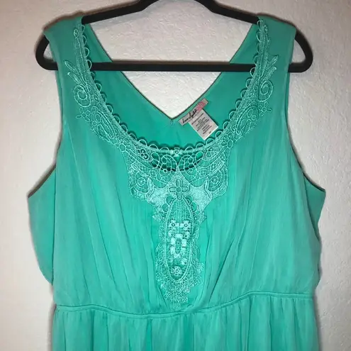 Love Squared Dress Sea Green Sleeveless Dress Lace on Chest Sz 3X EUC