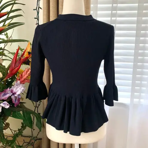 GU (Uniqlo) x Rokh Ribbed Polo 3/4 Sleeve Sweater in Black Size L