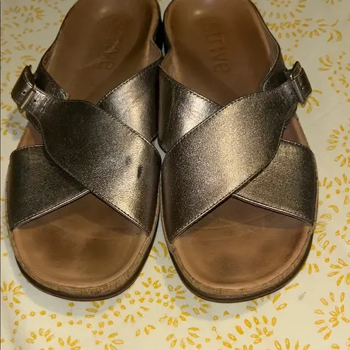 STRIVE Silver Tan Sandals with Modern Minimalist Design Size 11.5