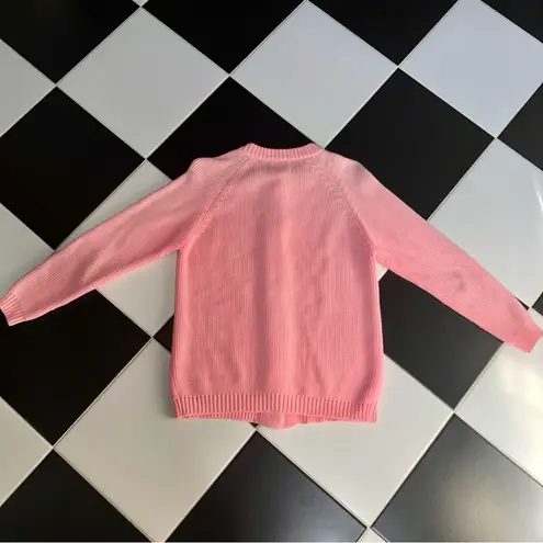 Vintage 60s 70s Sears Sweater Bubblegum Pink Cable Knit Cardigan Pearlescent szL Size L