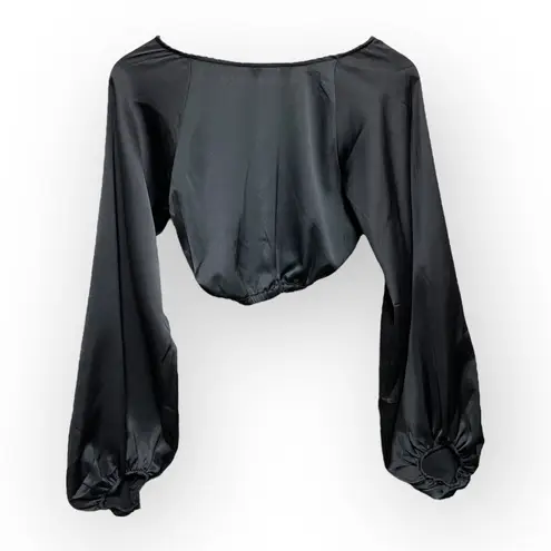 We Wore What NWT Danielle Bernstein Satin Billow Sleeve Open Back Crop Top XS