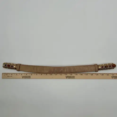 Vintage Judith Leiber Snakeskin Leather Belt Gold Metal Stone Buckle Adjustable Tan