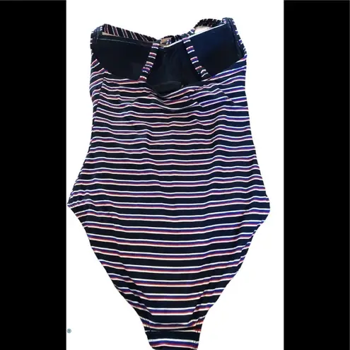 NIP Tuck Bond Eye Tummy Tuck Slimming Swimsuit Size 6 Multi Fit Cup Striped Blue