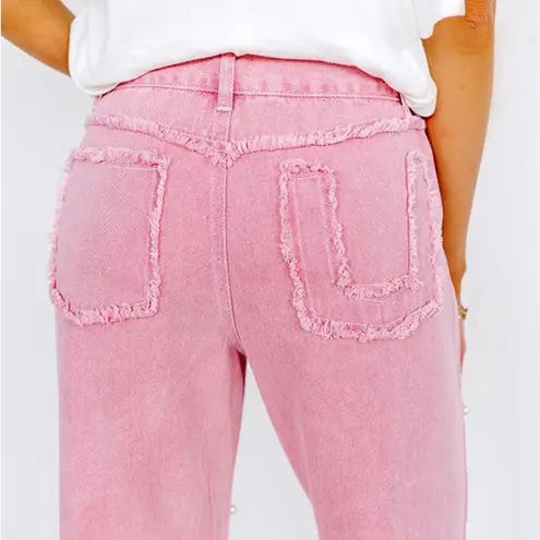 POL  Pink Pearl Jeans High-Rise Distressed Hem 100% Cotton Jeans Size Medium