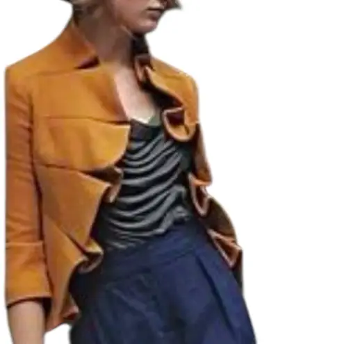 Anthropologie Tabitha Wool Blend Terrace House Ruffle Blazer Jacket Mustard Sz 6 Yellow