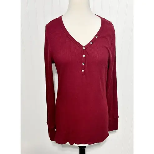 Lady Foot Locker Women's Henley Long Sleeve Pullover Shirt Burgundy Red Size XL Red