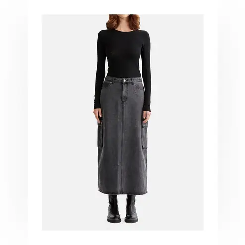 Ena Pelly Nova Denim Maxi Cargo Skirt in Charcoal Wash Size 26 NWOT Gray