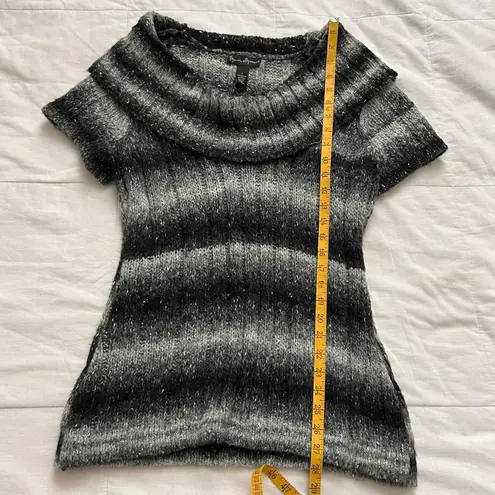 Mercer and Madison Black grey striped wool blend short sleeve cowl neck sweater Gray Size L