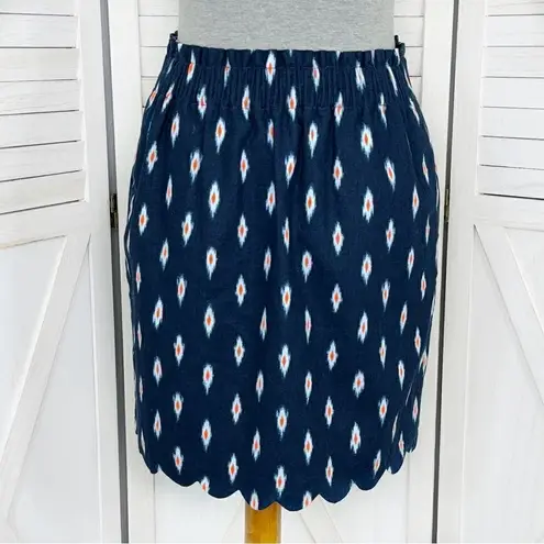 J. Crew Factory Sidewalk Ikat Print Linen Miniskirt Blue Size 2