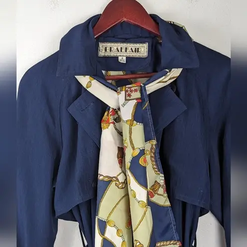 Vintage Blue Braefair  Trench Coat Rain Jacket Front Tie Size Women's 4 + Scarf