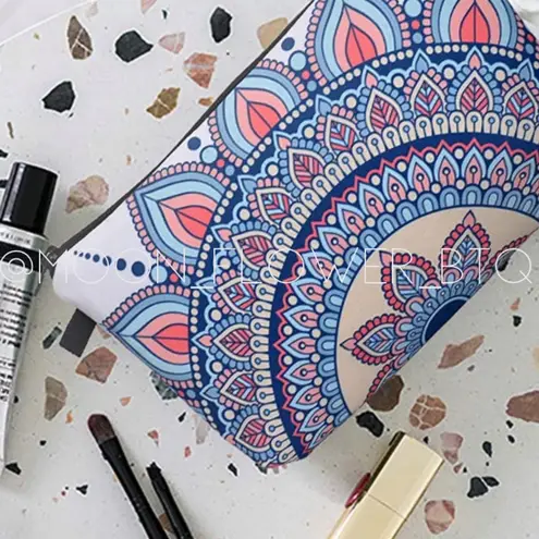 Pastel Boho Mandala Makeup Cosmetic Bag Pink