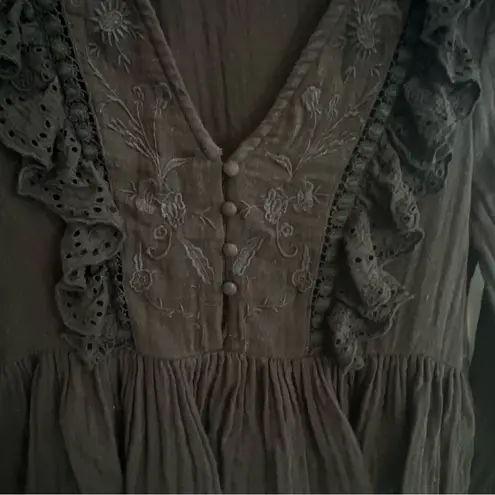 Allison New York Womens Gauze Peasant Top Size S Ruffles Black Boho Embroidered