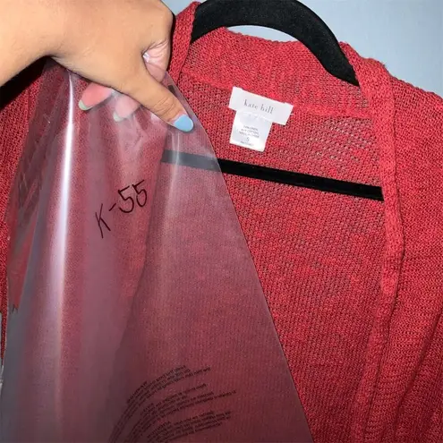 Kate Hill Women's Red Open Front Short Sleeve Cardigan Sweater S