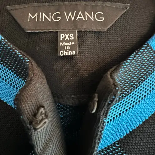 Ming Wang Women's Blue Black Diamond Print Cardigan Sweater Size PXS