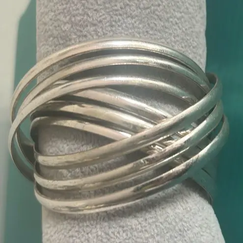Silver Tone Sculptural Intertwined 9 Bangle Bracelets Asymmetrical Design