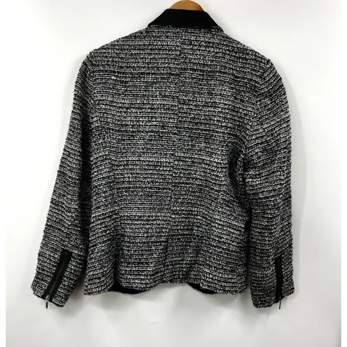 ZARA  Tweed Blazer One‎ Button Heather Gray Black Long Sleeve Pockets Size Large