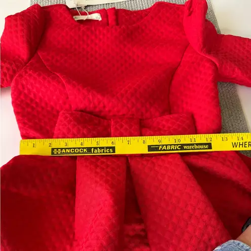 Roman Song Red Quilted Structured Low Sleeve Mini Dress with Bow Sz Small NWT