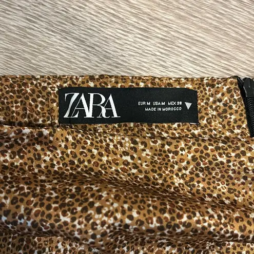 ZARA Animal Printed Midi Silky Skirt w High Slit Size Medium Gold/Brown