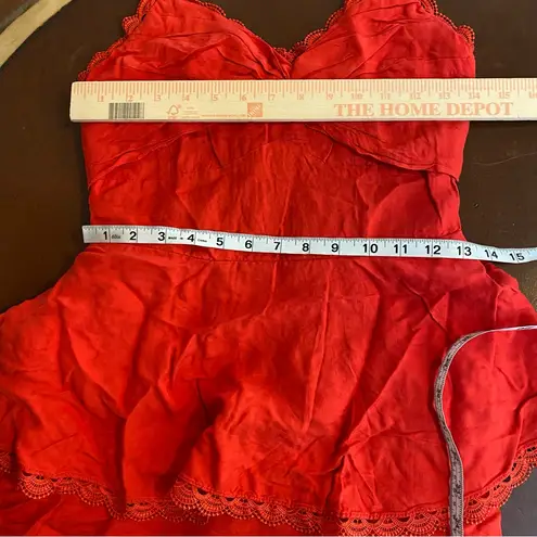 Marchesa Notte Tiered Lace Trim Midi Dress Size 0 Red Glam Holiday Event Wedding