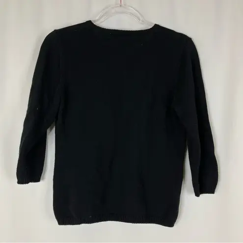 Susan Bristol  | Black Cotton Sequin Snowman Henley 2/3 Sleeve Sweater M