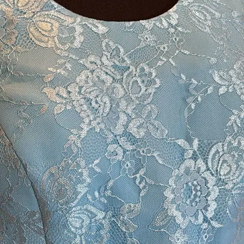 Womens Blue Chiffon Formal Dress Floral Lace Detail Matching Jacket Size 14 NWOT