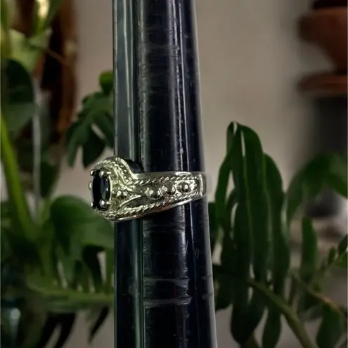 Sterling Silver Sapphire Solitaire Birthstone Ring, Accented Band in Size 7