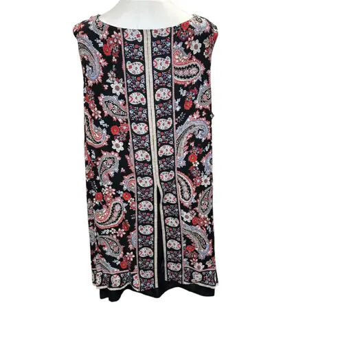 J. Jill Paisley‎ Sleeveless Tunic Top Lined 2X Black Print Lightweight Layered Size XXL
