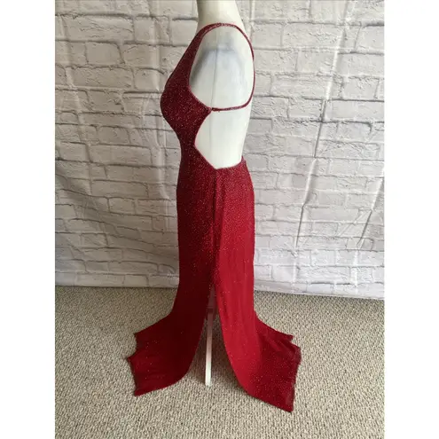 Scalia Women's Vintage 90s Y2K 100% Silk Beaded Red Cutout Halter Gown Size S