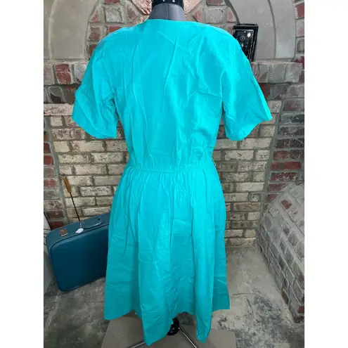 shirt dress 1980s teal green pockets bright Blue Size 14