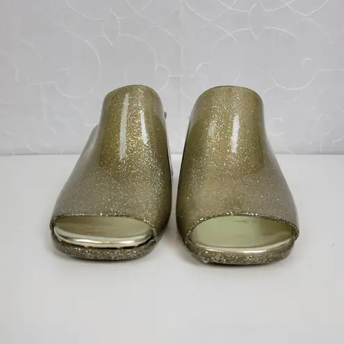 Jeffrey Campbell  Petra Women Sandals Size 7 Gold Jelly Glitter Chunky Block Heel