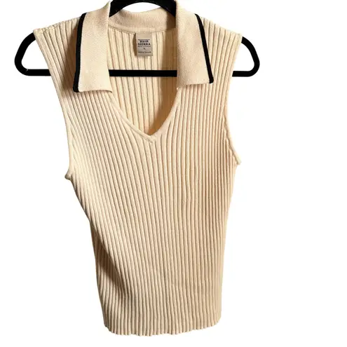 High Sierra Vintage Ribbed Knit Polo Sweater Vest Beige Cream XL