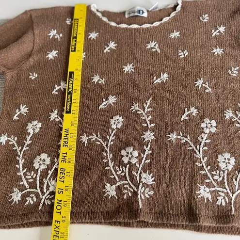 Vintage 90s Paul Harris Designs Brown Floral Embroidered Crewneck Sweater Sz L Size L