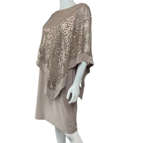 Sequin Lace Overlay Dress Elegant Party Cocktail Special Occasion Tan Size 10