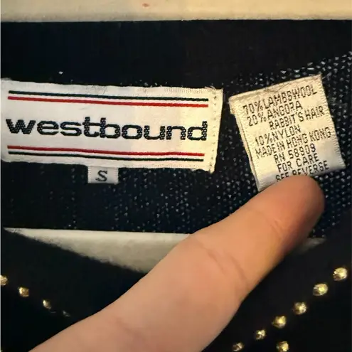 Westbound Black with Gold Embellishments Crew Neck Sweater Sz S Lambswool Blend