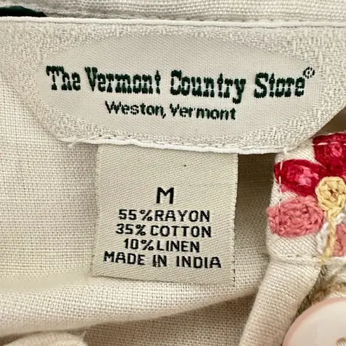 Vermont Country Store M Embroidered Floral Button Cardigan Boho Linen Romantic White Size M
