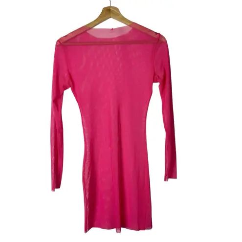 Boutique Hot Pink Sheer Fishnet Mesh Long Sleeve Bodycon Cover Up S