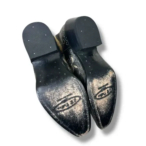 J.B. Dillon Calf Pointed Toe Black Gold Cowhide Leather Western Cowboy Boots 7.5