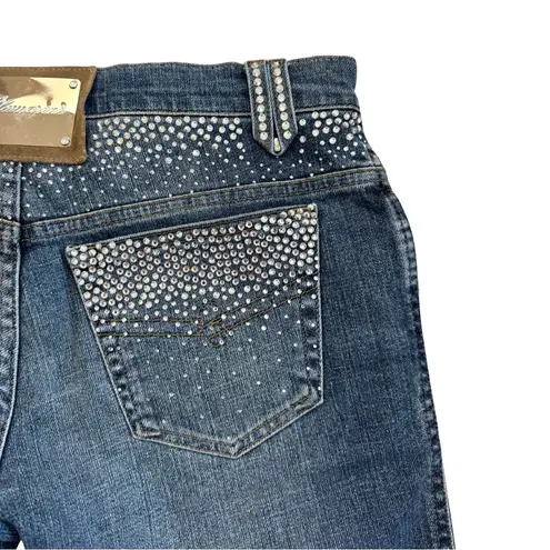 Blumarine US 4 Swarovski Crystal Embellished Denim Shorts Logo Plaque Vintage Blue