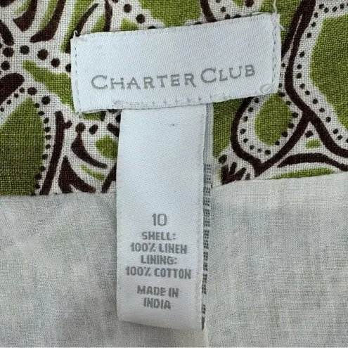 Charter Club Linen Paisley Floral Tropical Midi Skirt Green Brown 10 Flare