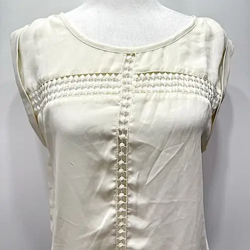 YA Los Angeles Silk Blend Sleeveless Backless Cream Blouse with Lace Cutouts by