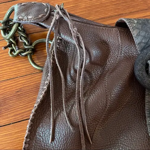 Chi Boho Brown Leather with Snake Skin Handle And Magnetic Snake Skin Closure.