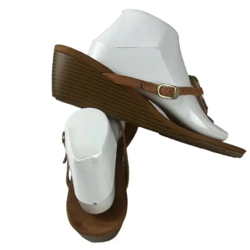 Vionic  Orchid Sandals Womens Size 11 Wedge Brown Tan Suede Leather Gold Ring