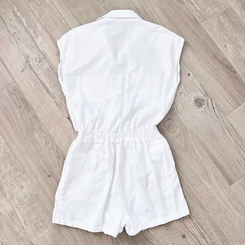 MONROW Cotton Twill Pocket Romper White Sz S White