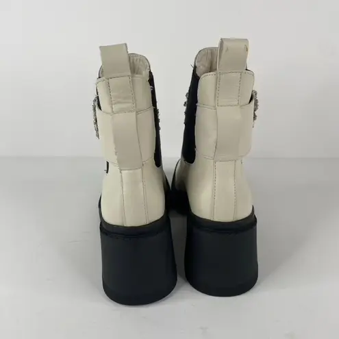 Karl Lagerfeld Paris Ivory Chunky Heel Embellished Platform Combat Boot Size 7.5