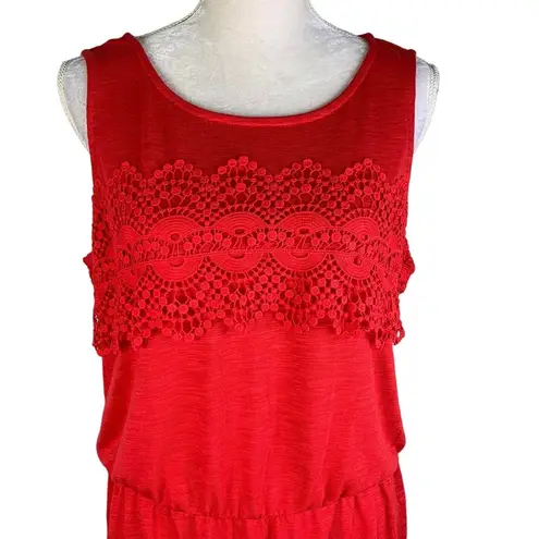 Joe Fresh Dress XL Lace Trim Bright Red Scoop Neck Sleeveless Knit New