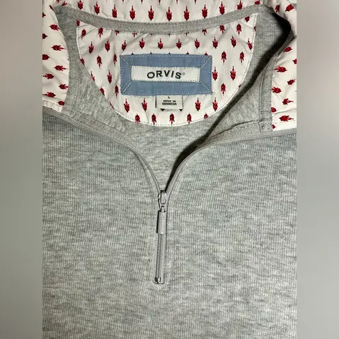 Orvis Sweatshirt Womens Large Gray Flip Cuff 1/4 Zip Pullover Preppy Lightweight