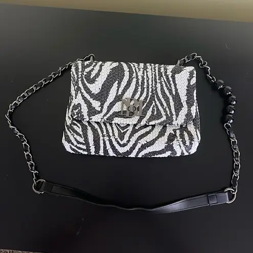 Badgley Mischka Black & White Zebra Print Sequin Embellished Crossbody Handbag