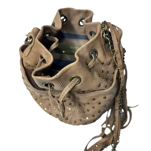 Olivia Harris Brown Studded Bucket Bag Crossbody Tan